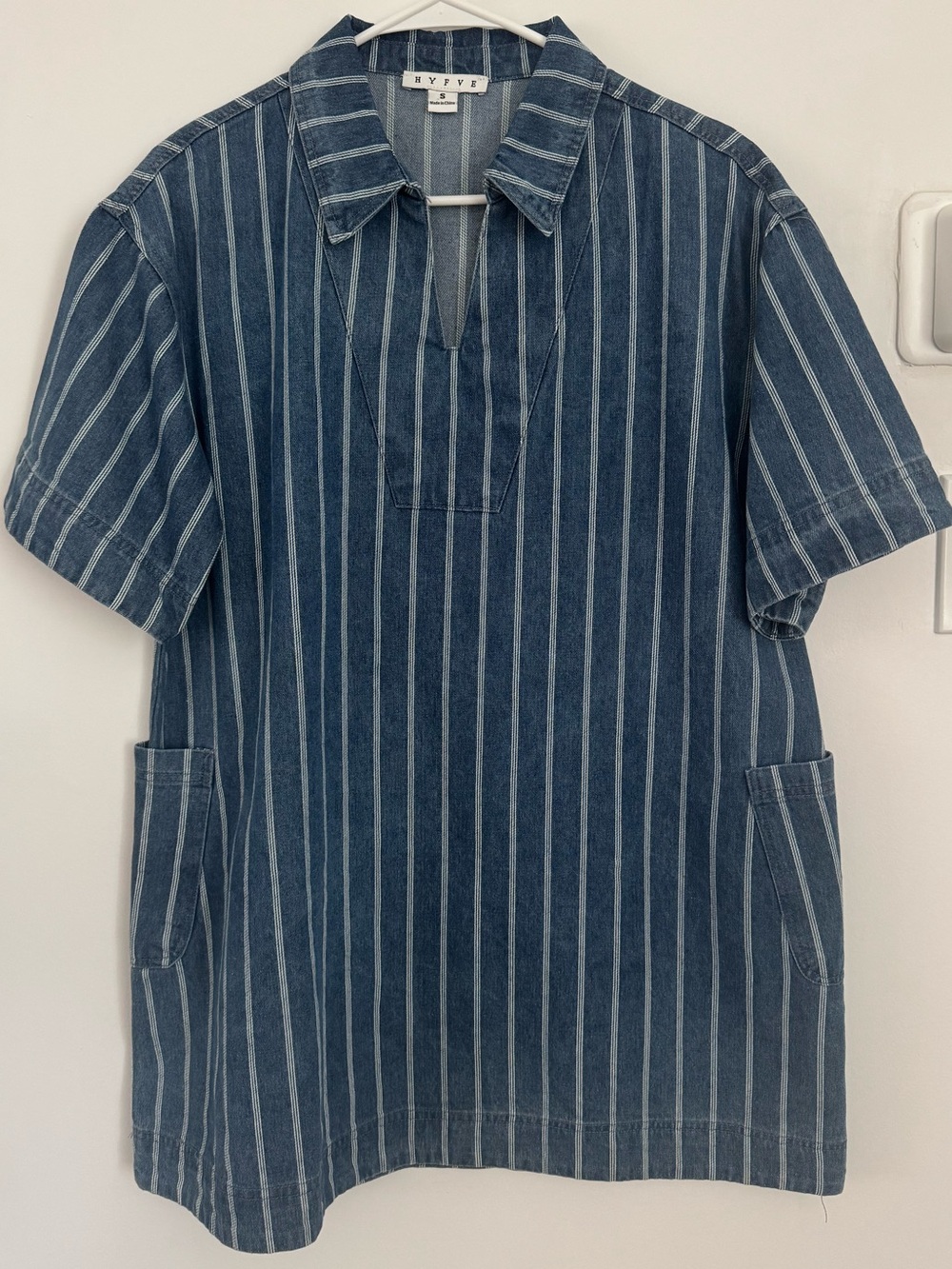 HYFVE denim Vertical-Striped Short Sleeve dress